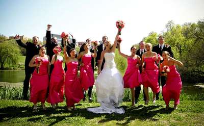 bride, groom, bridesmaids, and groomsmen