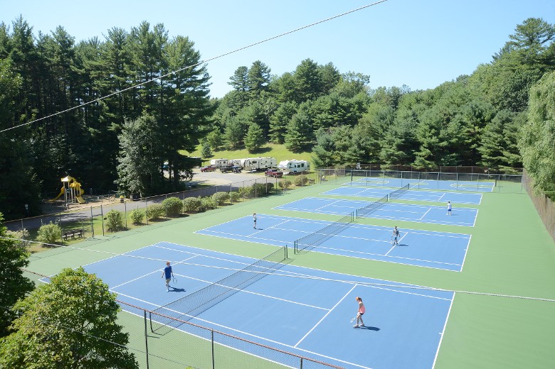 Aerial view of the tennis and basketball courts