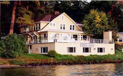 View of Chelka lodge from the water