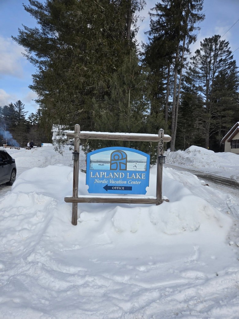 lapland lake sign in the snow