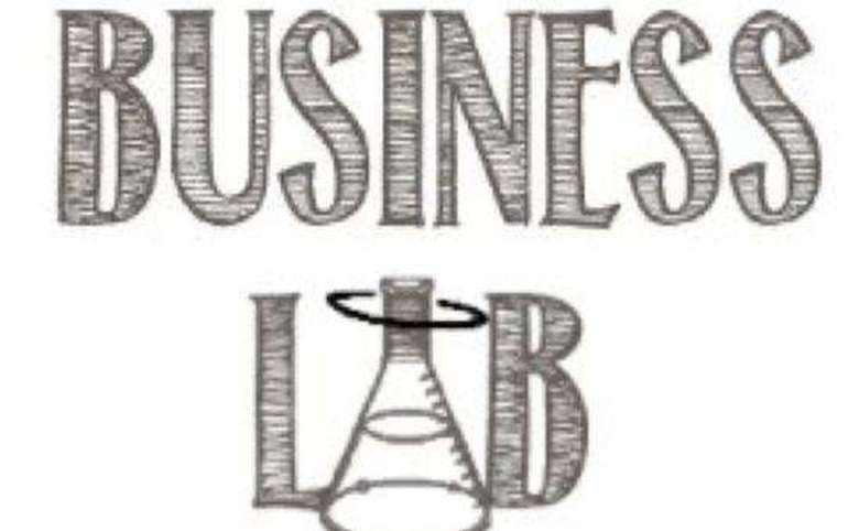 illustration that says business lab with a beaker in place of the A in lab