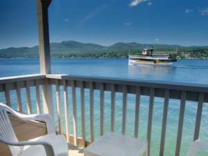 view of water and steamboat from the deck