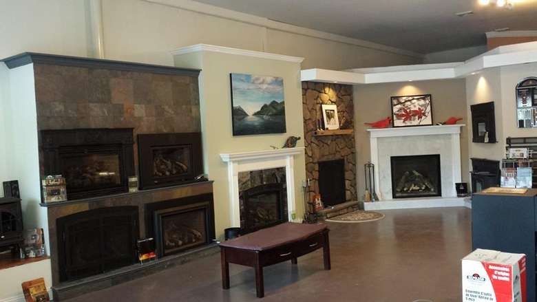 fireplaces lined up in show room