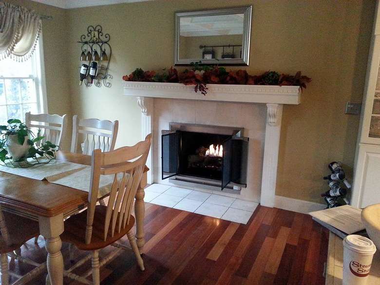 Fireplace in dining room