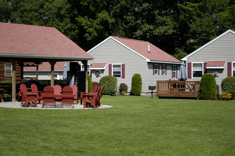 several cottages, chairs outside
