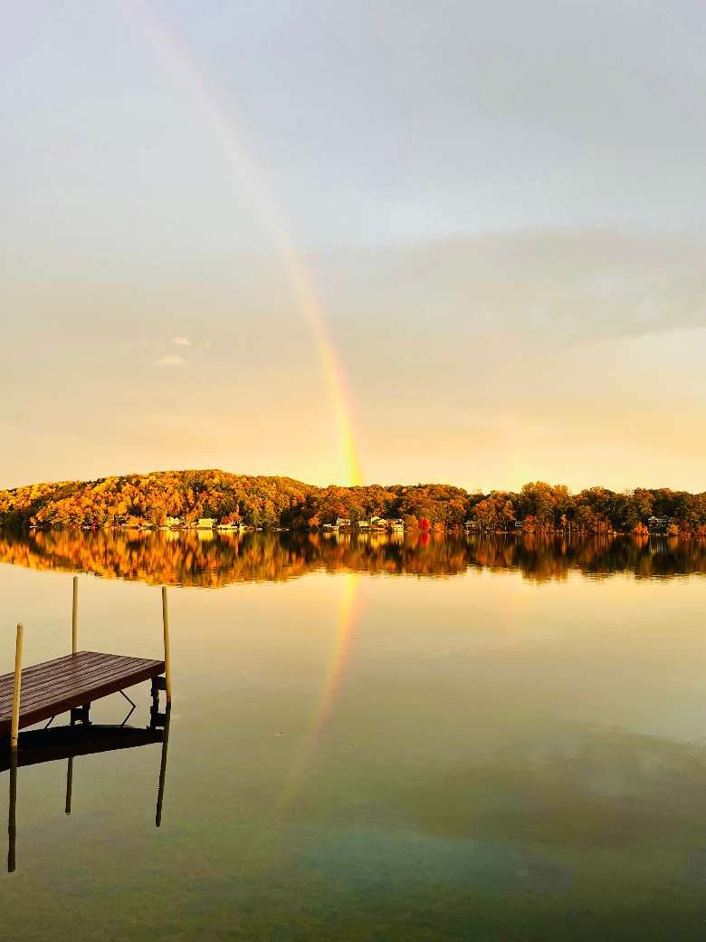 We see rainbows often over the lake