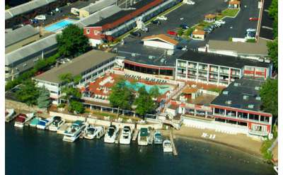 aerial view of the georgian lakeside resort property