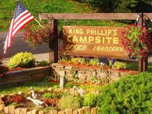 the entrance sign for king phillips campground