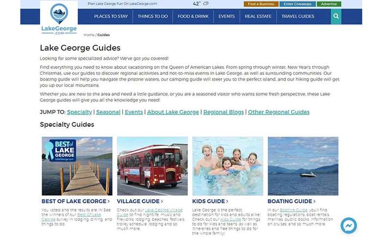 lake george website guide page