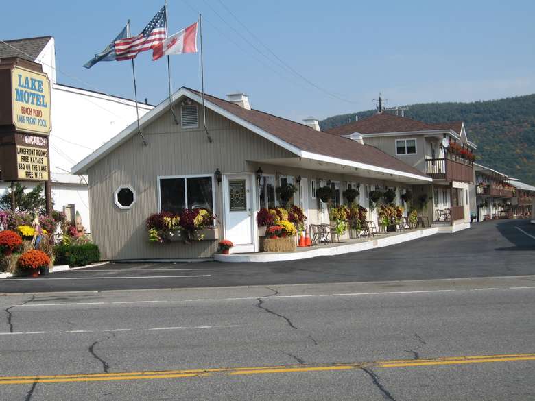 exterior of the lake motel as seen from across the street