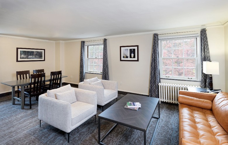 a hotel suite living area
