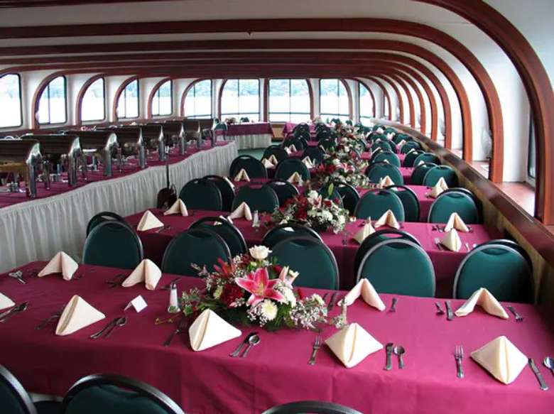 dinner tables set up in a cruise ship