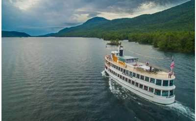 aerial view of the adirondac boat on lake george