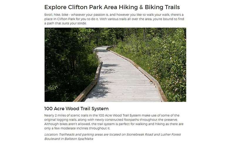 hiking page on on clifton park website