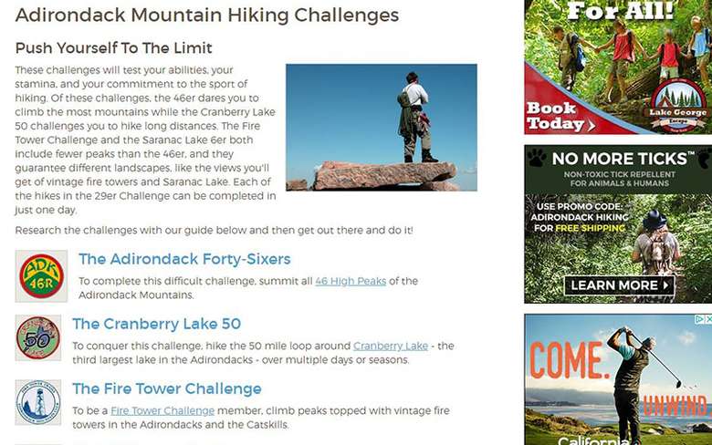 a hiking article about different hiking challenges in the Adirondacks