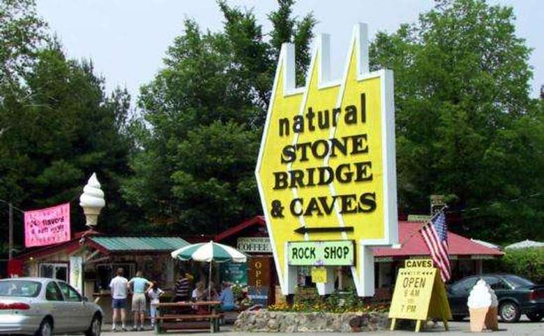 sign for natural stone bridge & caves