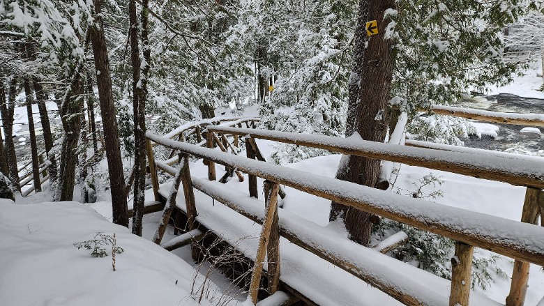 walkway bridge in snow in winter