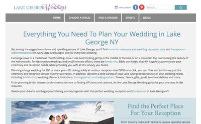 screenshot of the lakegeorgeweddings.com homepage