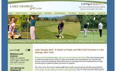 screenshot of the lakegeorgegolf.com homepage