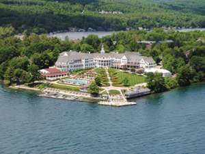 an aerial view of the sagamore hotel in bolton landing