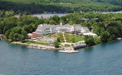 an aerial view of the sagamore hotel in bolton landing