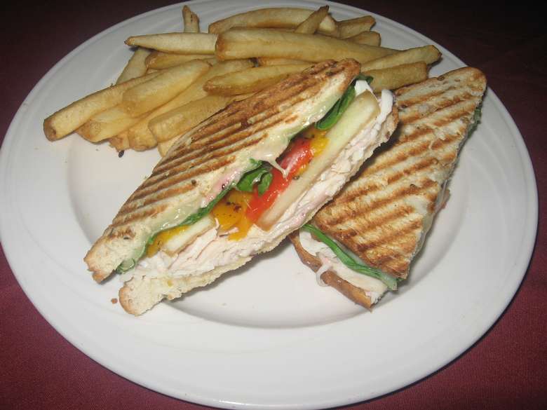 grilled panini with fries on a plate