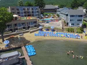 aerial view of surfside on the lake