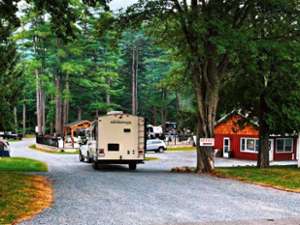 campground entrance with camper pulling in