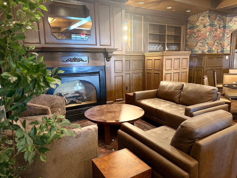lounge seating and fireplace in a restaurant