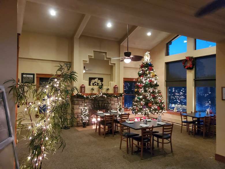 dining area decorated for Christmas