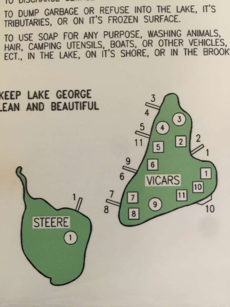 Map of Vicars Island on Lake George