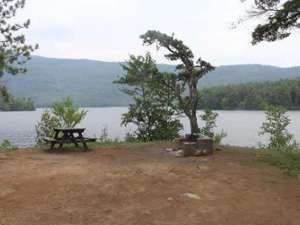 a fairly clear campsite by the lakeside