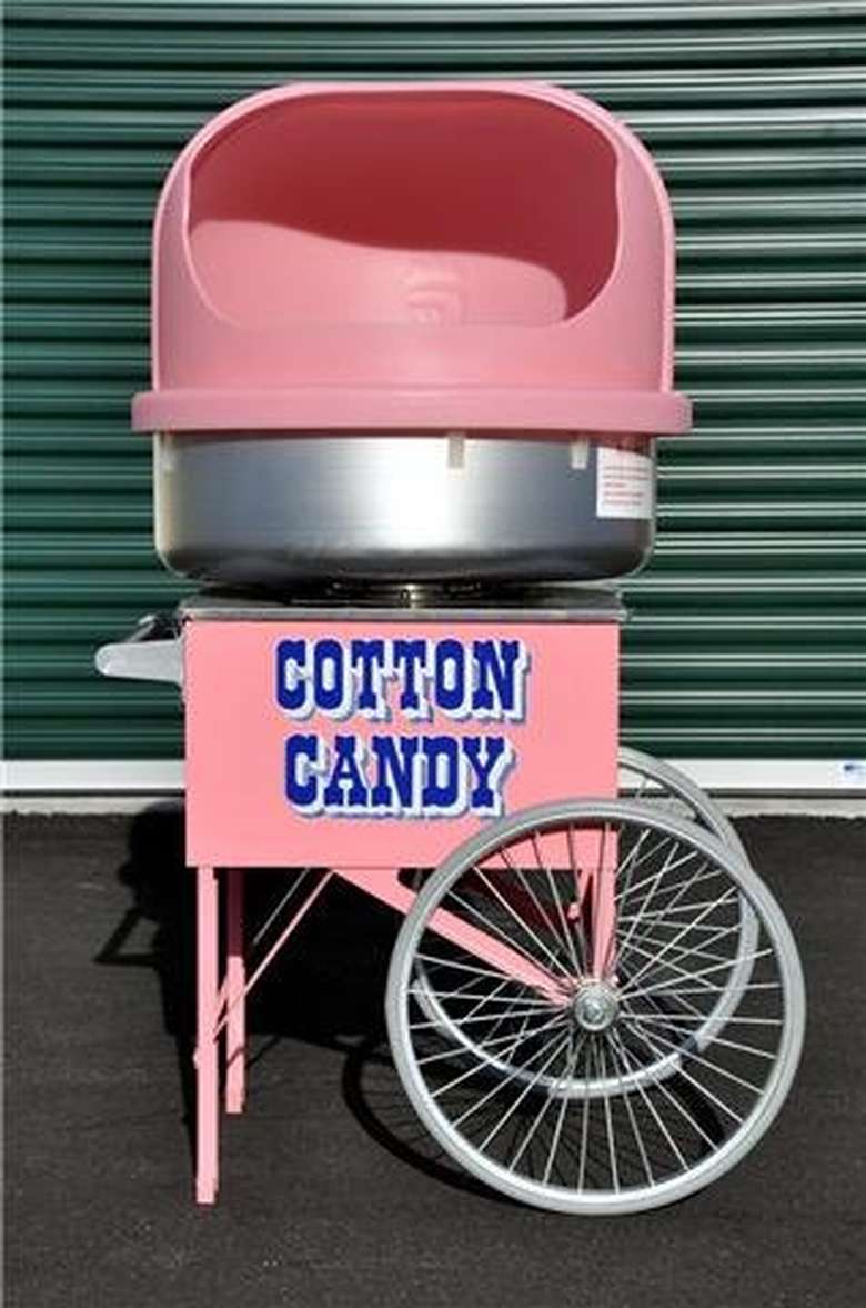 A cotton candy machine with wheels