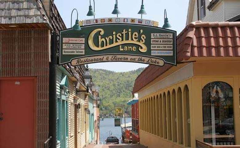 the Christie's sign that is displayed on Canada Street, and the walkway that leads down to the restaurant