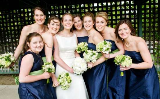 Bride with bridesmaids all holding bouquets