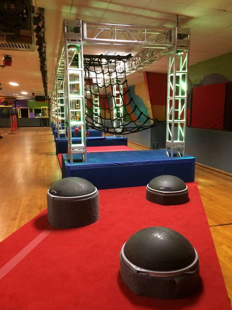 an indoor gym/obstacle course