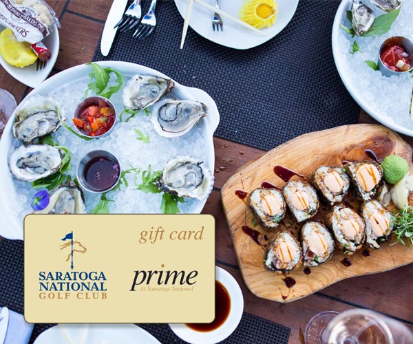 seafood dishes on a table with prime at saratoga national gift card