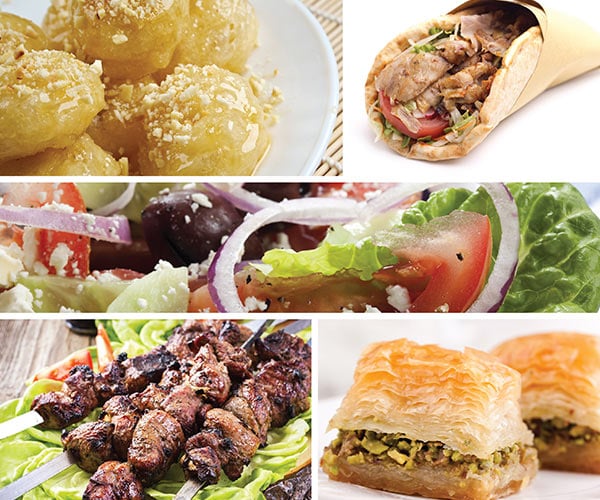 collage of greek foods