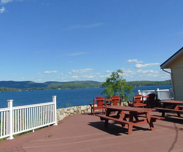 view of lake george from a deck