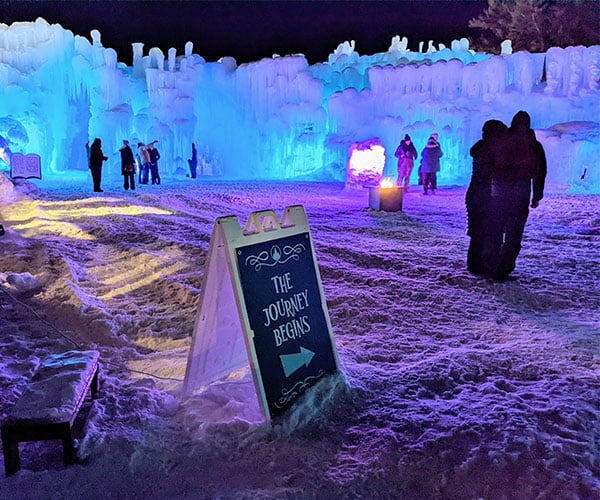 ice castles attraction at night