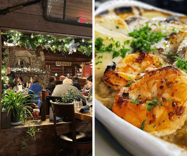Caldwell House Restaurant main dining room & Shrimp Dinner entree