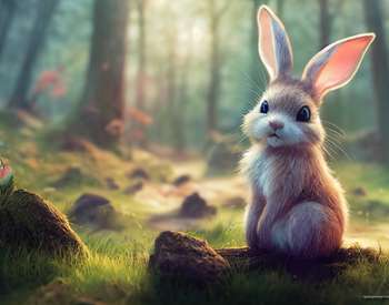 cartoonish bunny in woods