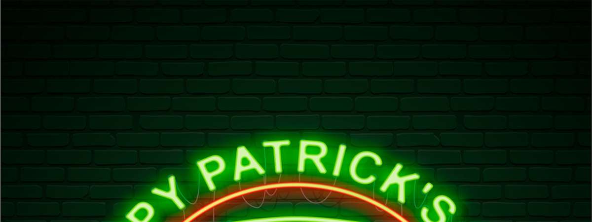 happy patrick's day spelled out in green lights