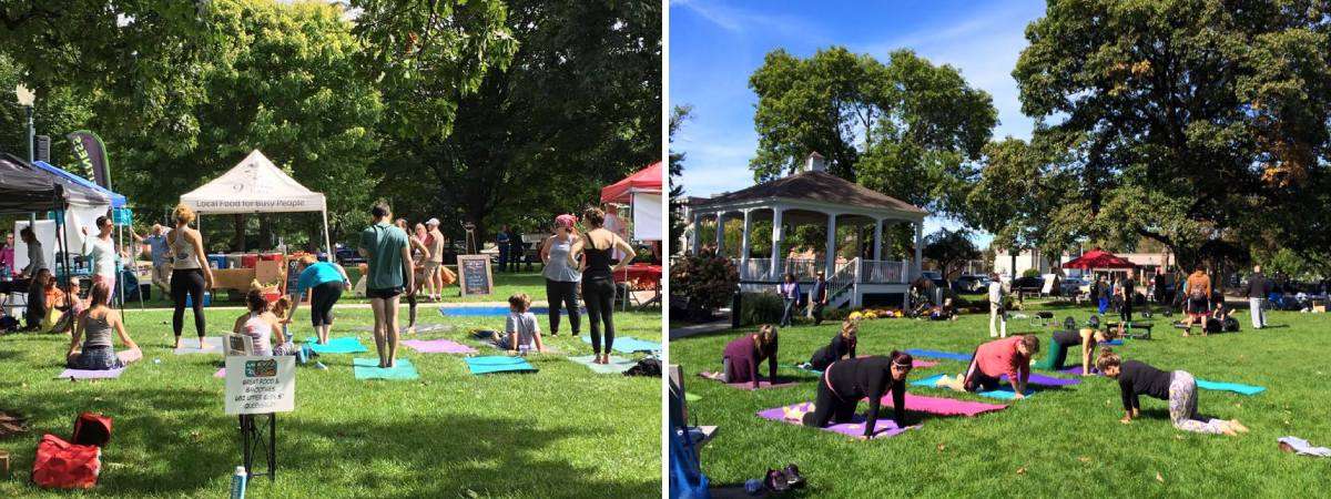 people exercisting in city park at fit fest