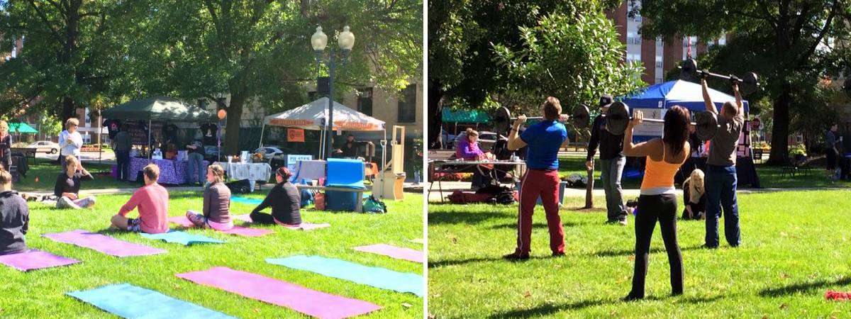 people exercisting in city park at fit fest