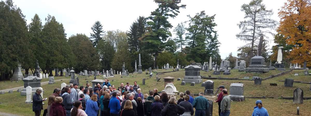 large group on a cemetery tour