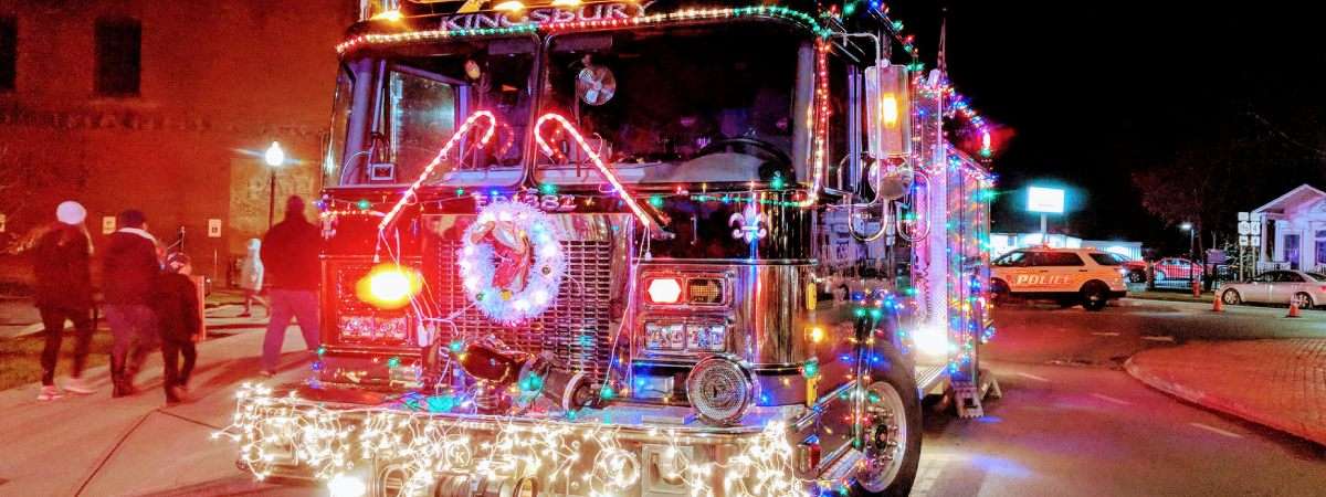 fire truck decorated for the holidays