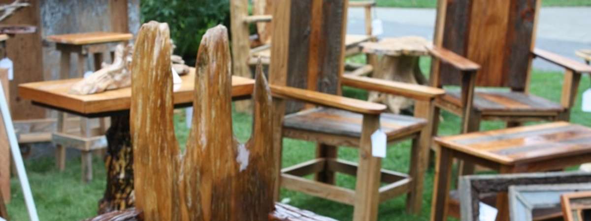 rustic chairs on display