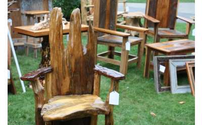 rustic chairs on display