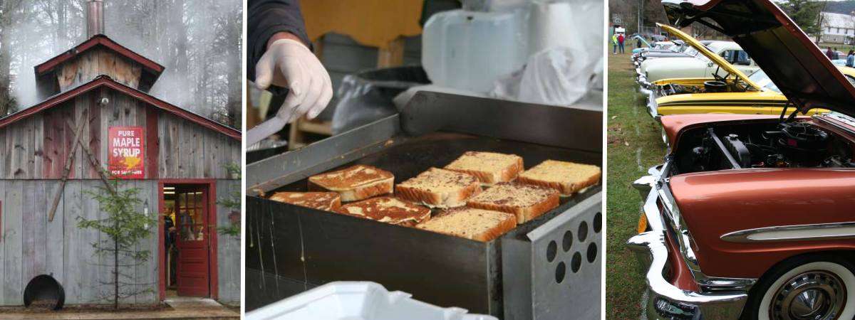 maple sugar house, french toast, and car show